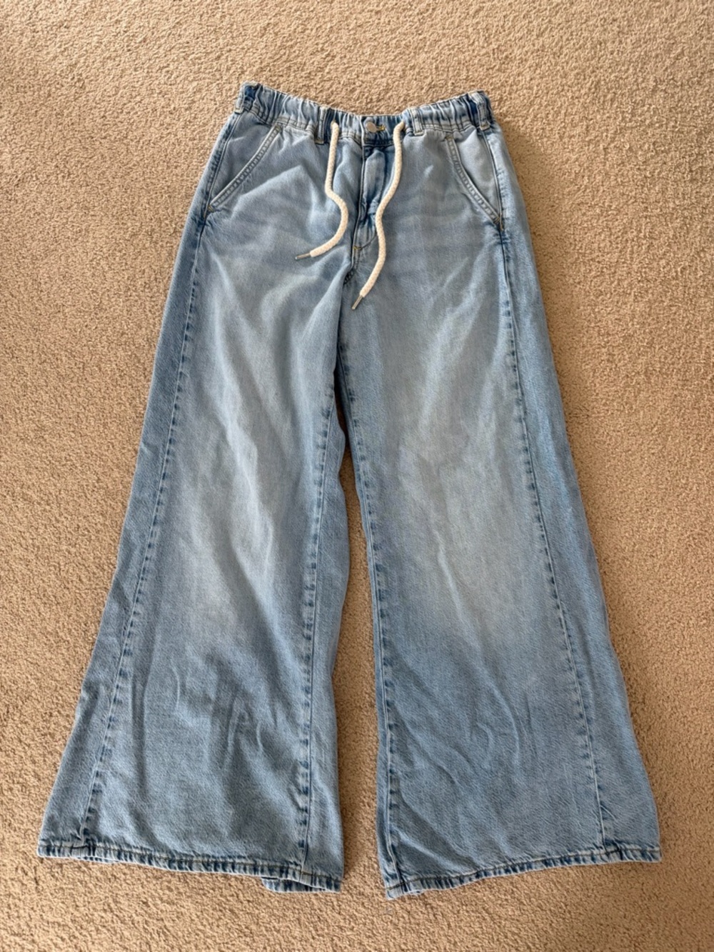 Pilcro Light Blue Wide-Leg Drawstring Jeans